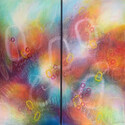 Never Apart  30 x 15 each  Acrylic, Pencil, Marker on Canvas