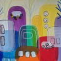 Standing Room Only, 20 x 60, acrylic, pen and pencil on canvas. SOLD