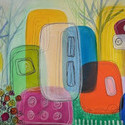 Seeking Shelter, 20 x 60, acrylic, pen and pencil on canvas