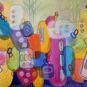 Rough and Tumble World, 30x 40, acrylic, pen and pencil on canvas