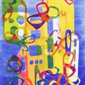Building Blocks 15, Image 11x16 on 19x23 1/2 paper, , Oil Monoprint with Stencil