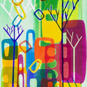 Cities and Trees 14, 11x16 image on 19 x 23 1/2 paper.  Oil Monoprint with Stencils.